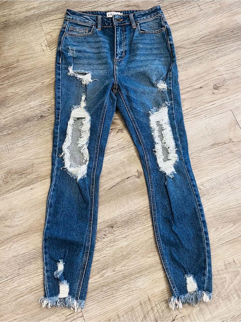 Cello Distressed Dark Blue Ripped Skinny Jeans